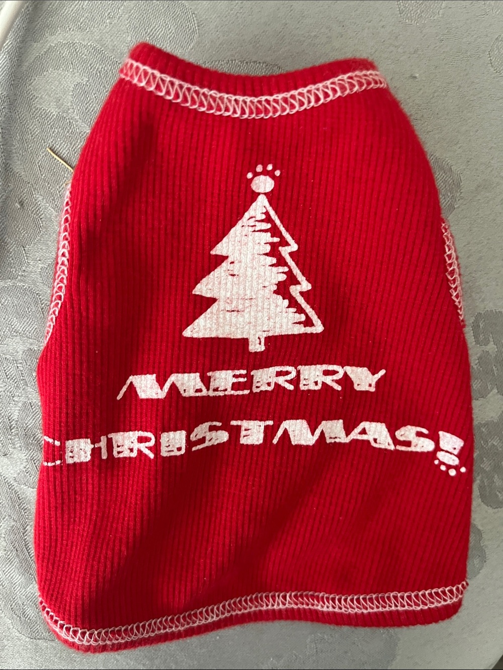 Red Holiday Pet Sweater with White Tree Print